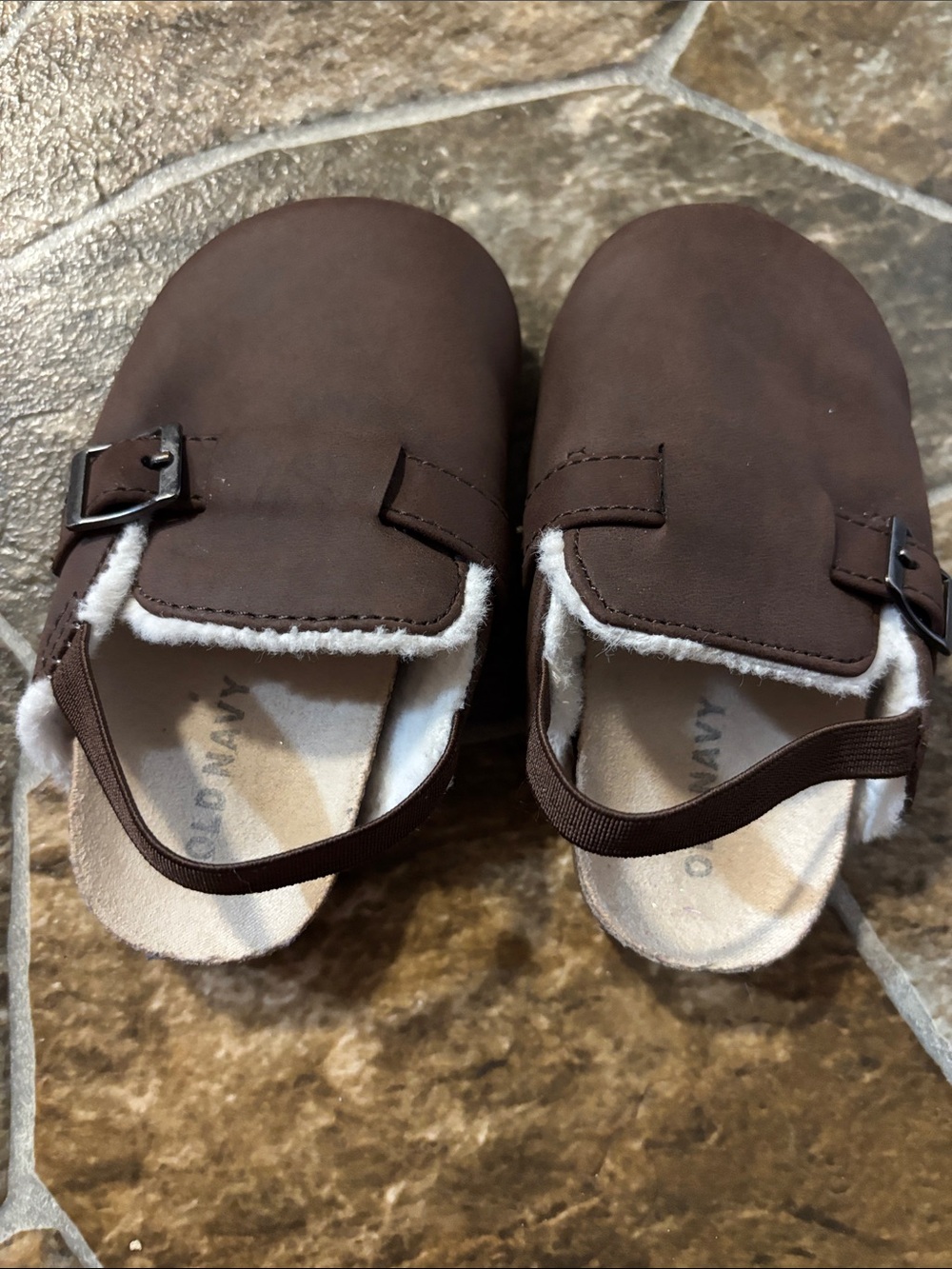 Old Navy Brown Kids Faux-Suede Slip-Ons with Sherpa Trim